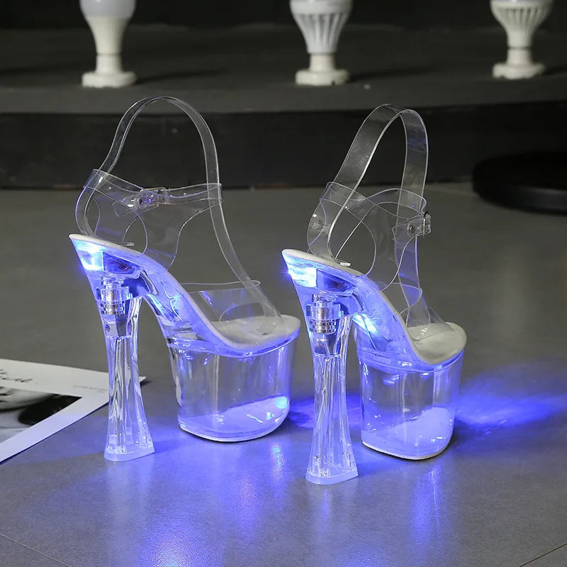 Women's Light Up Heels Platform Sandals, Flashing LED High Heels for Night Club Party, Stripper Dance Shoes Crystal Clear Sole