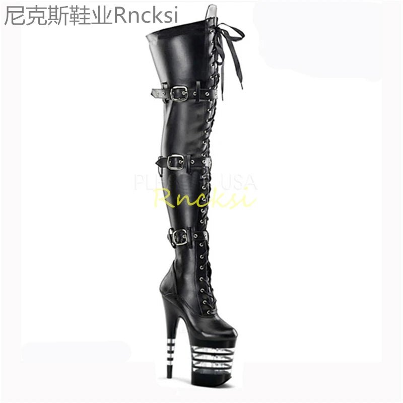 20cm Sexy Round-headed Boots Pipe Dance Shoes Boots Platform Steel for The Bar Show High-heeled Thin-legged Waterproof Round Toe