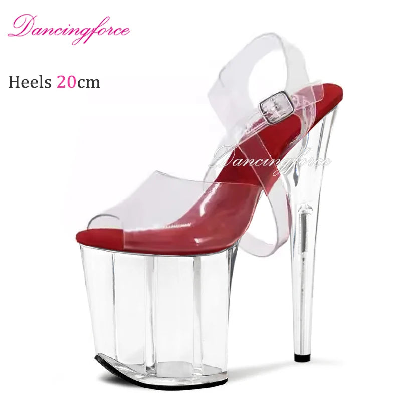 20cm 8Inches Stripper Crossdressing Crystal Transparent Sandals Platform Pole Dancing Wedding Shoes High Heel Lady Fashion Sex