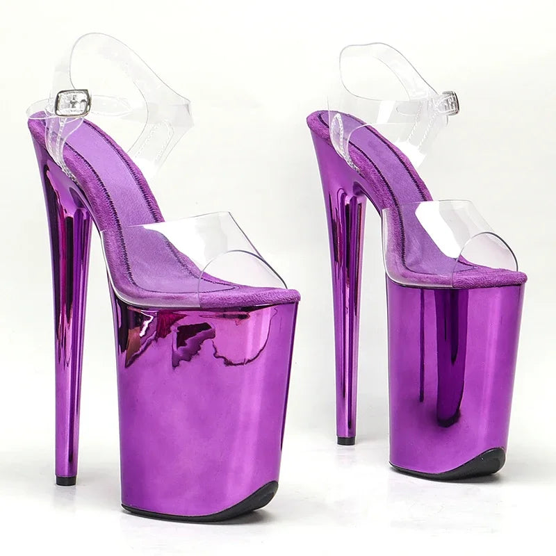 Leecabe 23CM/9inches PVC upper plating Platform Sexy High Heels Sandals Pole Dance shoes