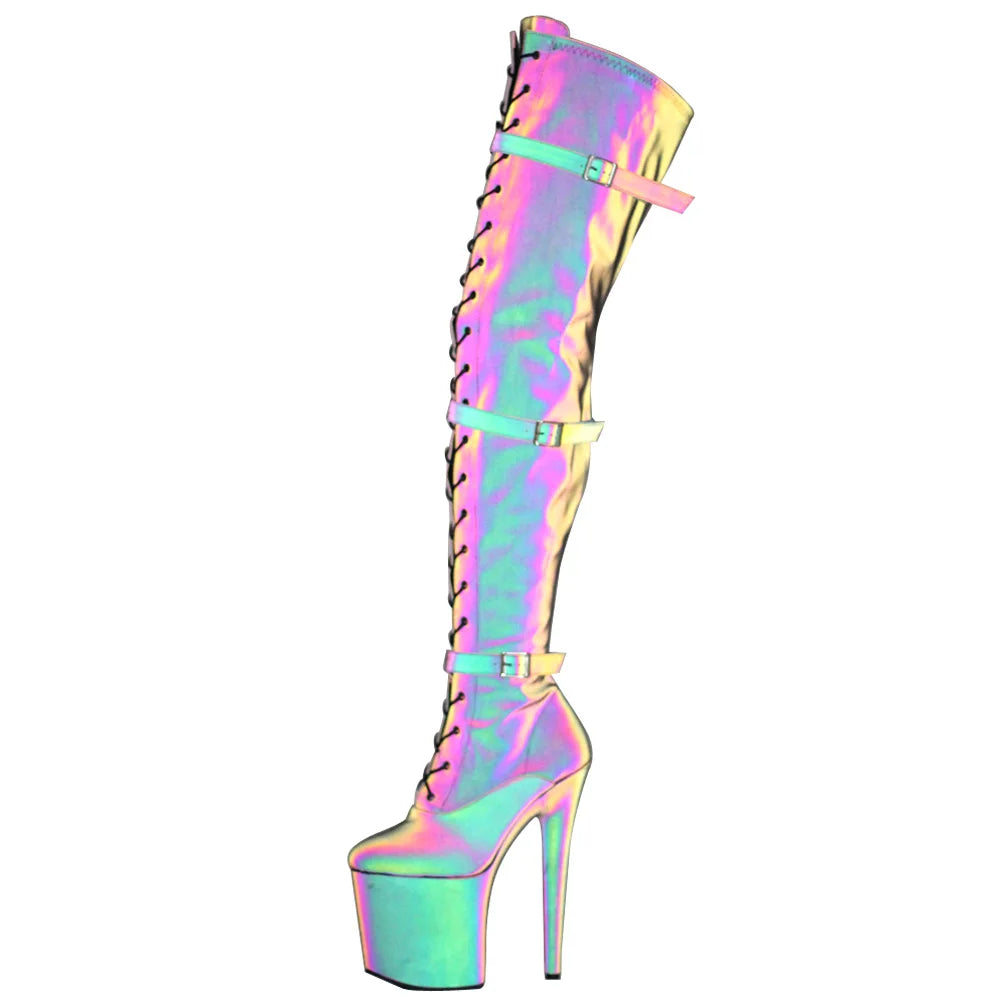 20CM High Heels Platform Luminous Poledancing Thigh High Boots Size36-43