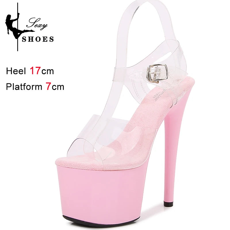 17cm Heels Platform Sandals for Women PVC Women's Sandals With Heels Exotic Strippers Pole Dance Shoes Nightclub Girls Stiletto