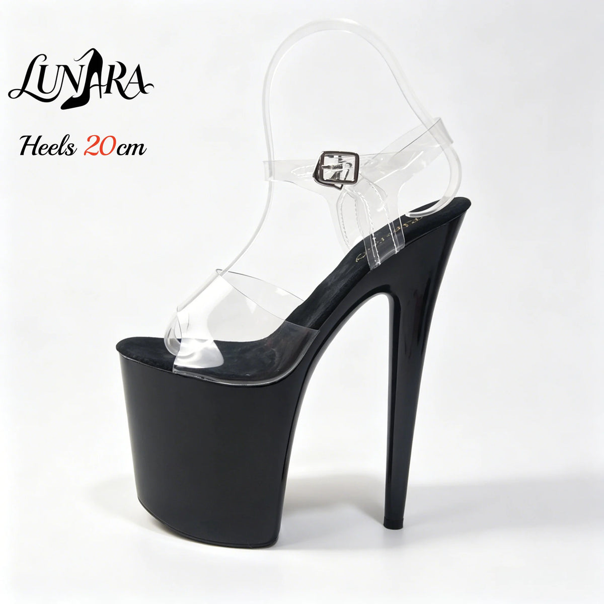 Womens 20cm/8Inch Red Clear Ankle Strap Buckle Open Toe Platform Stilettos Sandals Exotic Stripper shoes Nightclubs Rave Parties