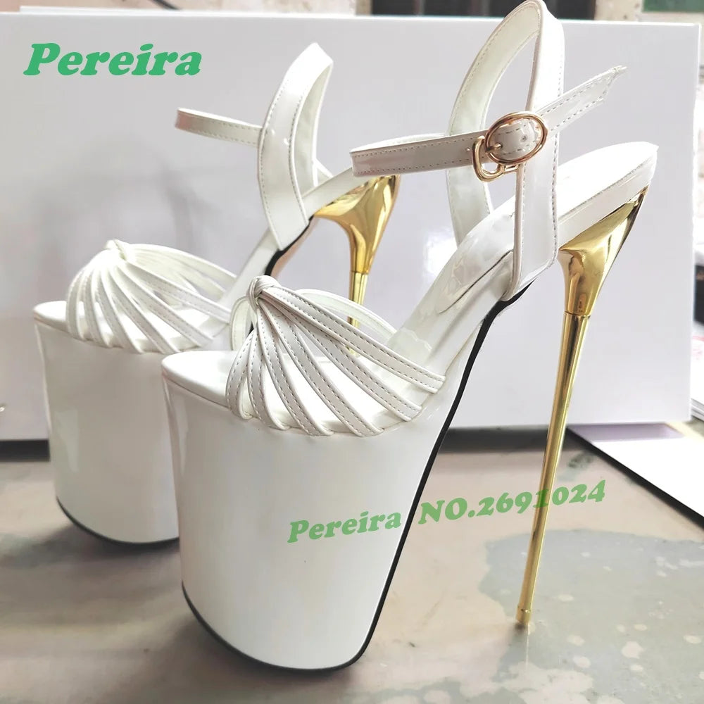 Red Twist Knot Platform Pole Dancing Shoes Open Toe Cut Out Stiletto High Heels Women's Sandals Slingback Buckled Nightclub Shoe