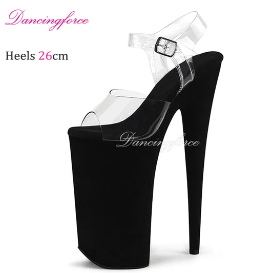 10Inch/26cm Super High Heels Clear Upper Pole Dance Shoes Modern Suede Platform Stripper Party Sandals Women