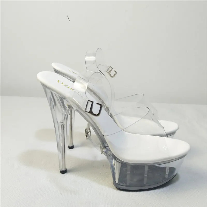Full transparent crystal 15-17cm high heel pole dancing/star/model shoes, summer banquet stage sandals