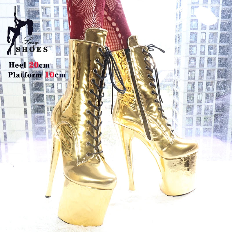 Magic Laser Color Shiny Gold and Silver High Heels 20CM/8inches Platform Pole Dance Boot Women Model Catwalk Performance Shoes