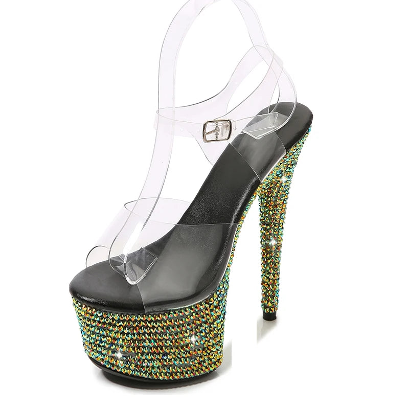 Summer Stilettos Steel Pipe Dance Shoes Women's 13cm 15cm 17cm 20cm Thin Heels Sexy Sandals Rhinestone Platforms Wedding Pumps