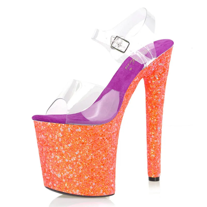 New bag bottom color sequins sexy thin heels 20 cm stripper Gothic high heels 8 inch summer women's large sandals