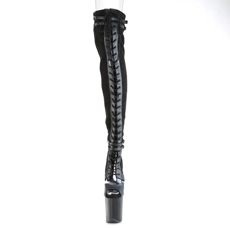 Women's Over-the-knee Boots20CM High Heel Goth Zipper Long Lace up Black Stripper Gothic Exotic 8 Inch Pole Dance Shoe Platform