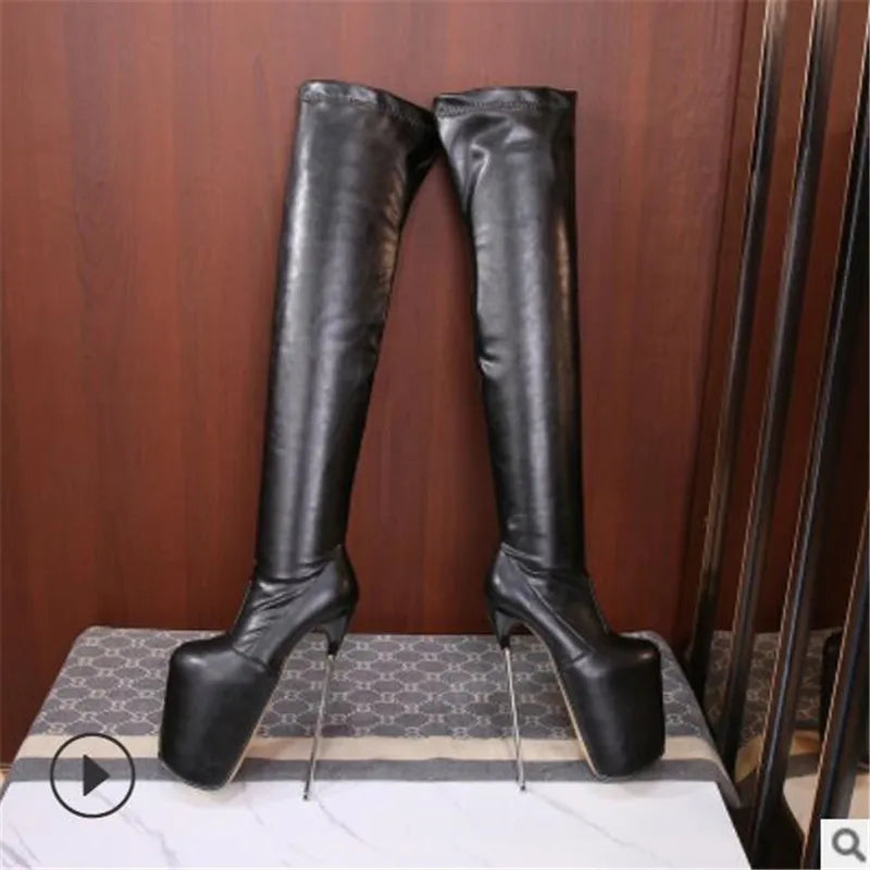 New Women's High Quality Net Red Over The Knee Boots Sexy Shoes Woman Transgender 30CM 20cm 22CM Metal High Heels Large Size