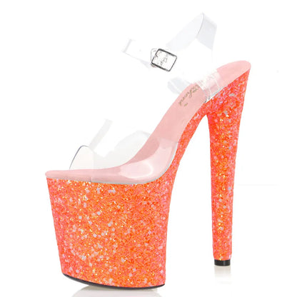 New bag bottom color sequins sexy thin heels 20 cm stripper Gothic high heels 8 inch summer women's large sandals