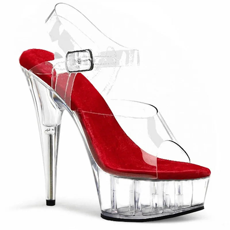 Summer Clear Crystal Nightclub Open Toe Women's Platform Sandals 15CM High Stripper Heeled Pole Dance Shoes Concise 6Inches Show