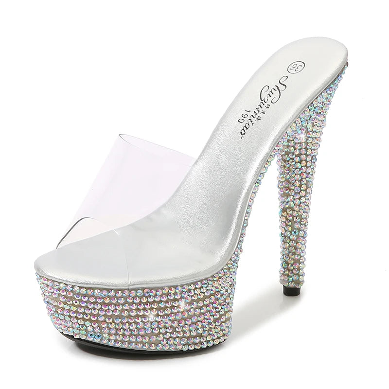 SDTRFT Summer 20cm Stiletto Transparent PVC Slippers 13cm Shoes Woman 15cm Thin Heels Open Toe sexy 17cm Sandals Diamond Pumps