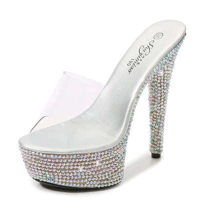 SDTRFT Summer 20cm Stiletto Transparent PVC Slippers 13cm Shoes Woman 15cm Thin Heels Open Toe sexy 17cm Sandals Diamond Pumps