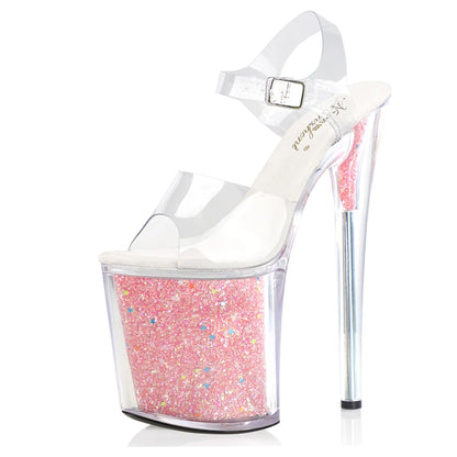 Exotic Dancer New 8-inch High Heels Silver Pole Dance Shiny Bride Wedding Dress Platform Crystal 20cm Platform Sexy Shoes Exotic
