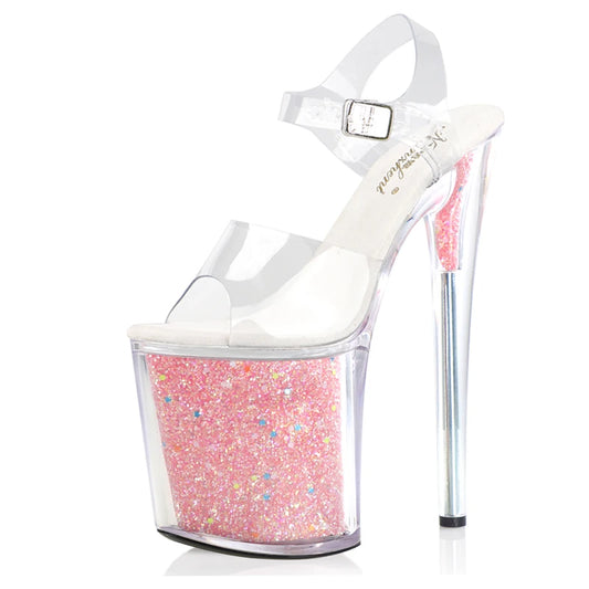 Exotic Dancer New 8-inch High Heels Silver Pole Dance Shiny Bride Wedding Dress Platform Crystal 20cm Platform Sexy Shoes Exotic