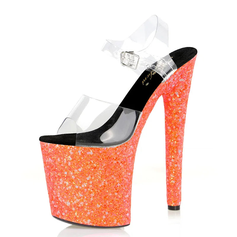 New bag bottom color sequins sexy thin heels 20 cm stripper Gothic high heels 8 inch summer women's large sandals