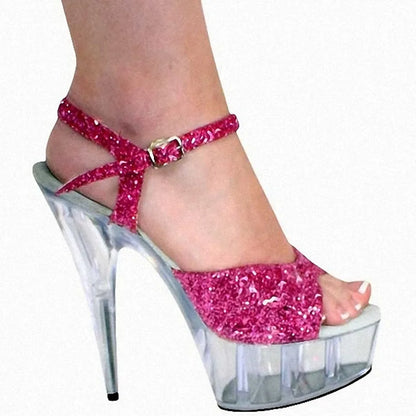 Summer Clear Crystal Nightclub Open Toe Women's Platform Sandals 15CM High Stripper Heeled Pole Dance Shoes Concise 6Inches Show