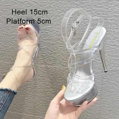 Girls Shoe for Party Club Stripper Heels Women Shoes 2021 Platforms High Heels Sandals Clear Sexy Pole Dance 20cm High Plus Size