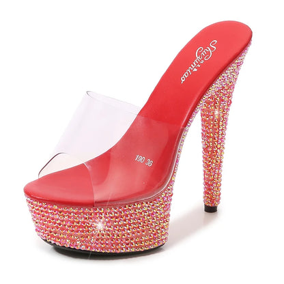 SDTRFT Summer 20cm Stiletto Transparent PVC Slippers 13cm Shoes Woman 15cm Thin Heels Open Toe sexy 17cm Sandals Diamond Pumps
