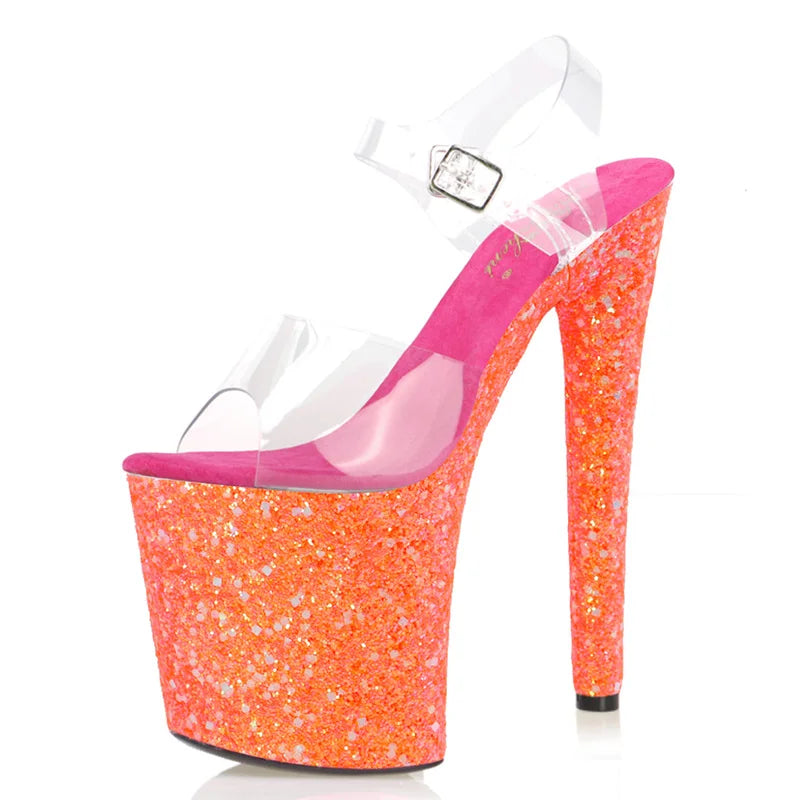 New bag bottom color sequins sexy thin heels 20 cm stripper Gothic high heels 8 inch summer women's large sandals