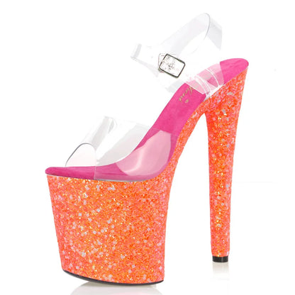 New bag bottom color sequins sexy thin heels 20 cm stripper Gothic high heels 8 inch summer women's large sandals