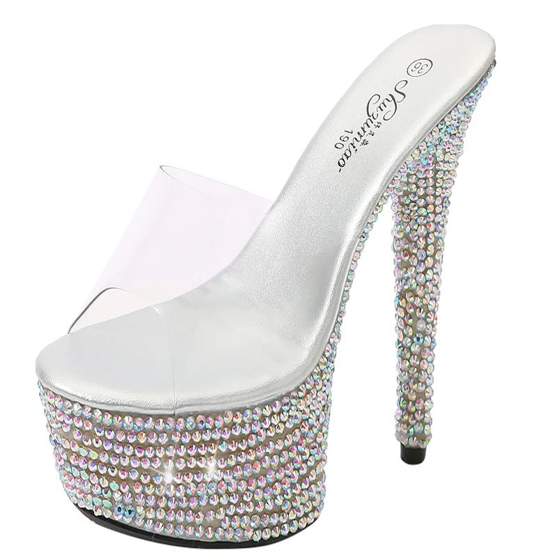 SDTRFT Summer 20cm Stiletto Transparent PVC Slippers 13cm Shoes Woman 15cm Thin Heels Open Toe sexy 17cm Sandals Diamond Pumps