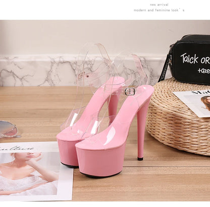 2021 Pole Dance Strip Woman Shoes High Heels Sexy Women Stilettos Transparent Clear Stripper Heels Summer New Sandals Size 43