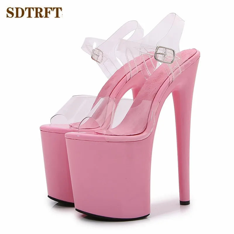 SDTRFT Multicolor Fashion Red Shoes Woman Sexy Transparent Platforms Pumps Open Toe 20cm Ultra Thin High Heels Platform Sandals