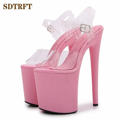 SDTRFT Multicolor Fashion Red Shoes Woman Sexy Transparent Platforms Pumps Open Toe 20cm Ultra Thin High Heels Platform Sandals