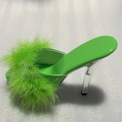 High Heels 13CM Stripper Shoes Plump Feathered Crystal Shoes Hot Sexy Platform Women's Sandals