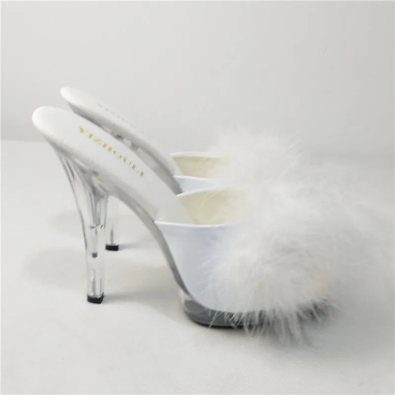 High Heels 13CM Stripper Shoes Plump Feathered Crystal Shoes Hot Sexy Platform Women's Sandals