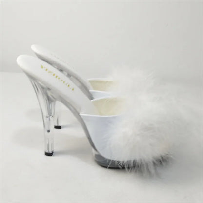 High Heels 13CM Stripper Shoes Plump Feathered Crystal Shoes Hot Sexy Platform Women's Sandals
