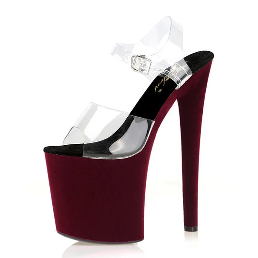 New Wine Red Bag Heel 8-inch Sexy Platform Pole Dance High Heels Club Strip Dance Summer Women's Sandals