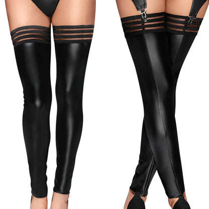 Pole Dance Sexy Latex Stockings Plus Size Erotic Lingerie For Women PU Leather Stockings Leg Warmers Night Club Female Stockings
