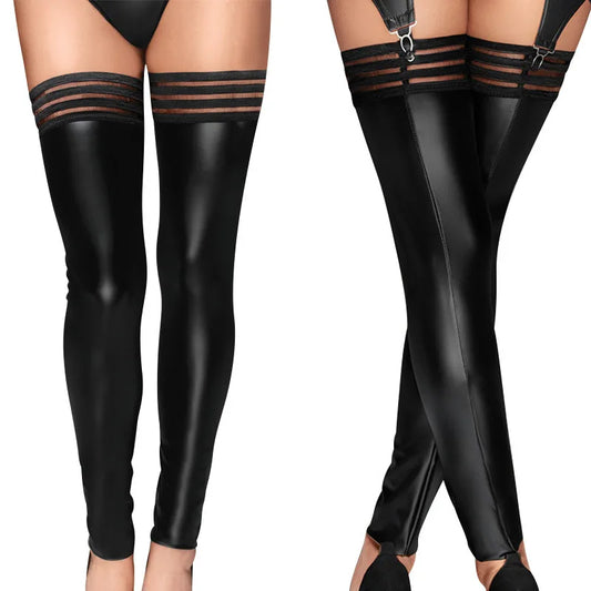 Pole Dance Sexy Latex Stockings Plus Size Erotic Lingerie For Women PU Leather Stockings Leg Warmers Night Club Female Stockings
