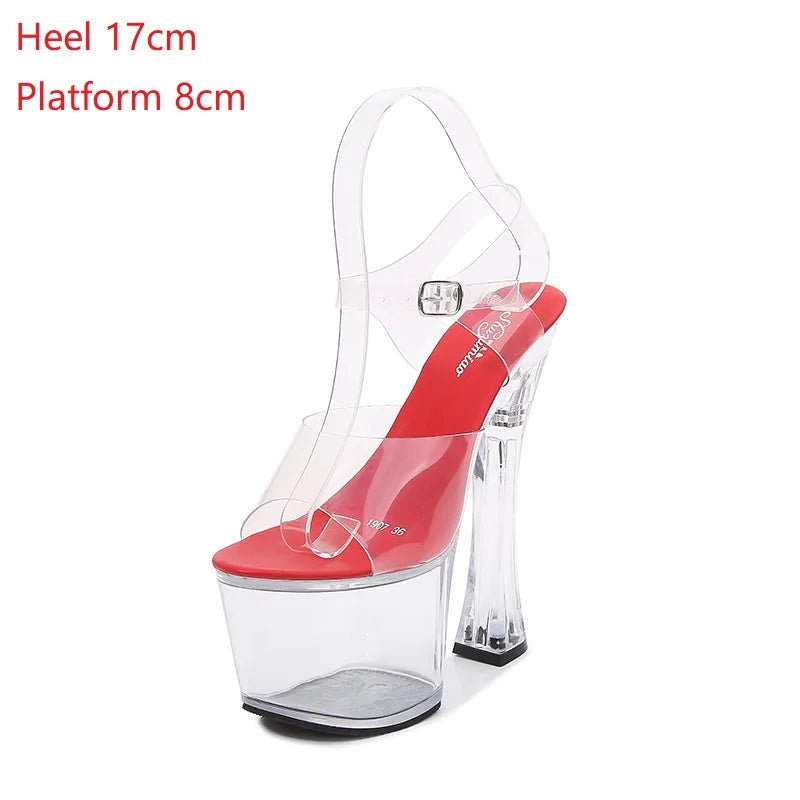 Shuzumiao shoes for women Platform sandals Sexy High Heels High-heeled Transparent clear heels strip pole dance shoes Stiletto