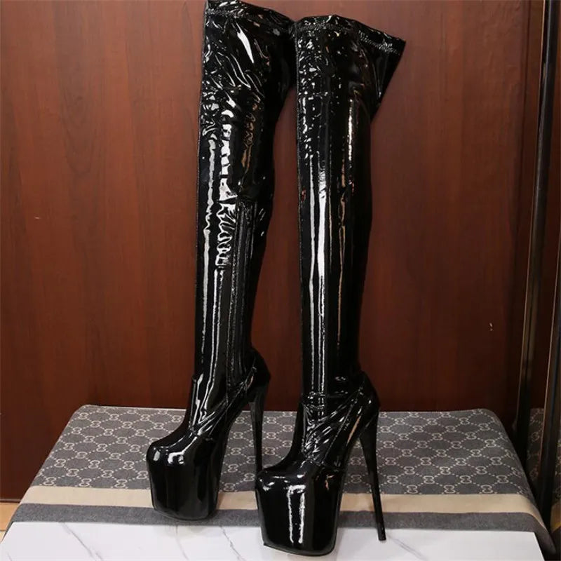 New Women's High Quality Net Red Over The Knee Boots Sexy Shoes Woman Transgender 30CM 20cm 22CM Metal High Heels Large Size