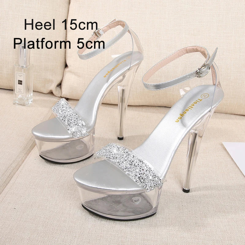 Girls Shoe for Party Club Stripper Heels Women Shoes 2021 Platforms High Heels Sandals Clear Sexy Pole Dance 20cm High Plus Size