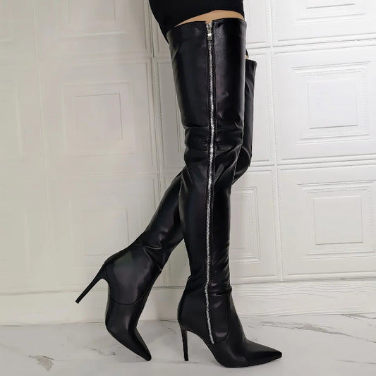 WETKISS Long Zipper Botas Mujer High Heels Boots Shoes for Women Black Boots Women Over the Knee Boots Thigh High
