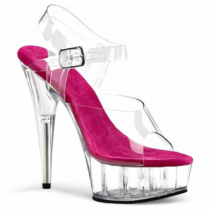 Summer Clear Crystal Nightclub Open Toe Women's Platform Sandals 15CM High Stripper Heeled Pole Dance Shoes Concise 6Inches Show