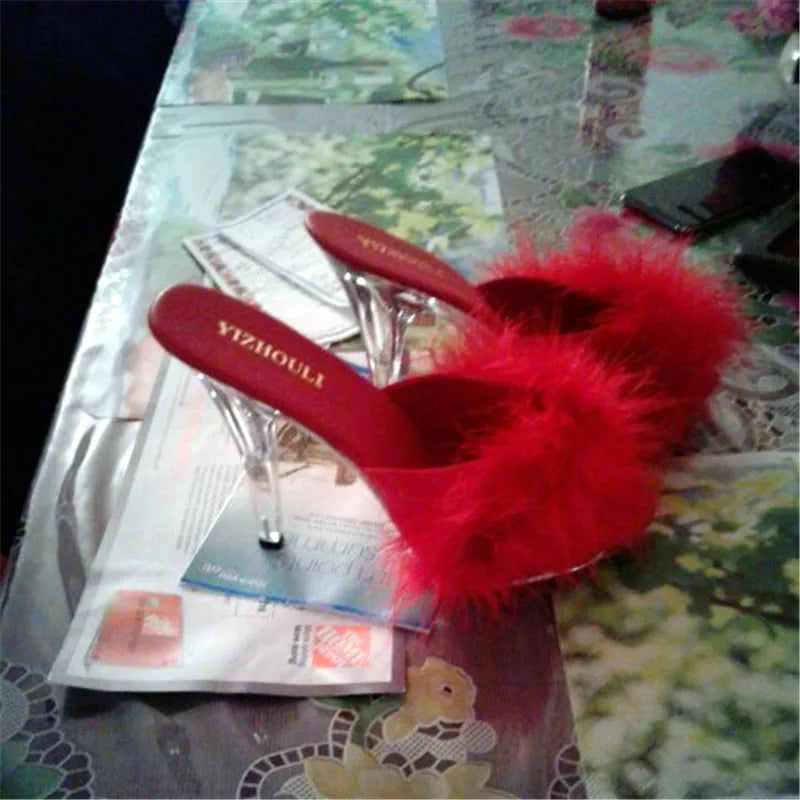High Heels 13CM Stripper Shoes Plump Feathered Crystal Shoes Hot Sexy Platform Women's Sandals