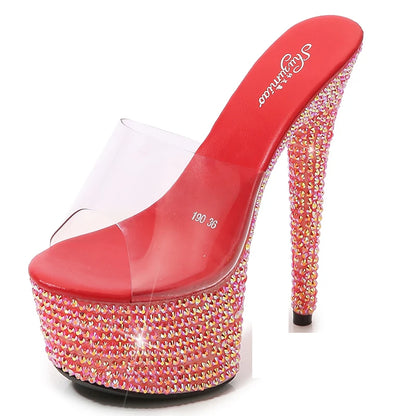 SDTRFT Summer 20cm Stiletto Transparent PVC Slippers 13cm Shoes Woman 15cm Thin Heels Open Toe sexy 17cm Sandals Diamond Pumps