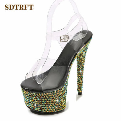 Summer Stilettos Steel Pipe Dance Shoes Women's 13cm 15cm 17cm 20cm Thin Heels Sexy Sandals Rhinestone Platforms Wedding Pumps