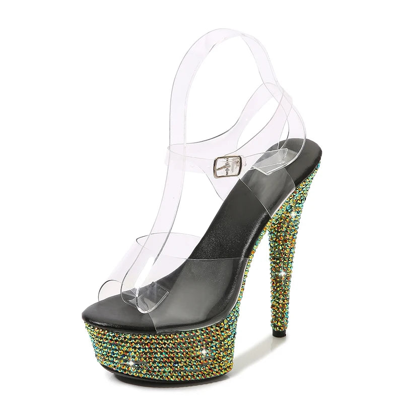Summer Stilettos Steel Pipe Dance Shoes Women's 13cm 15cm 17cm 20cm Thin Heels Sexy Sandals Rhinestone Platforms Wedding Pumps