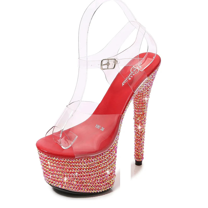 Summer Stilettos Steel Pipe Dance Shoes Women's 13cm 15cm 17cm 20cm Thin Heels Sexy Sandals Rhinestone Platforms Wedding Pumps