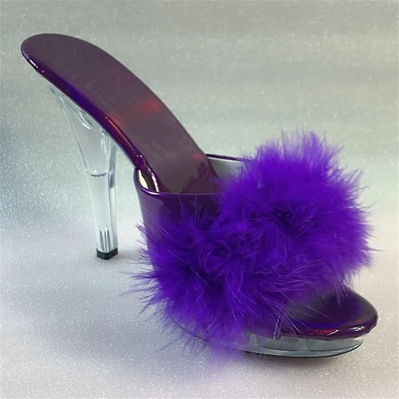 High Heels 13CM Stripper Shoes Plump Feathered Crystal Shoes Hot Sexy Platform Women's Sandals