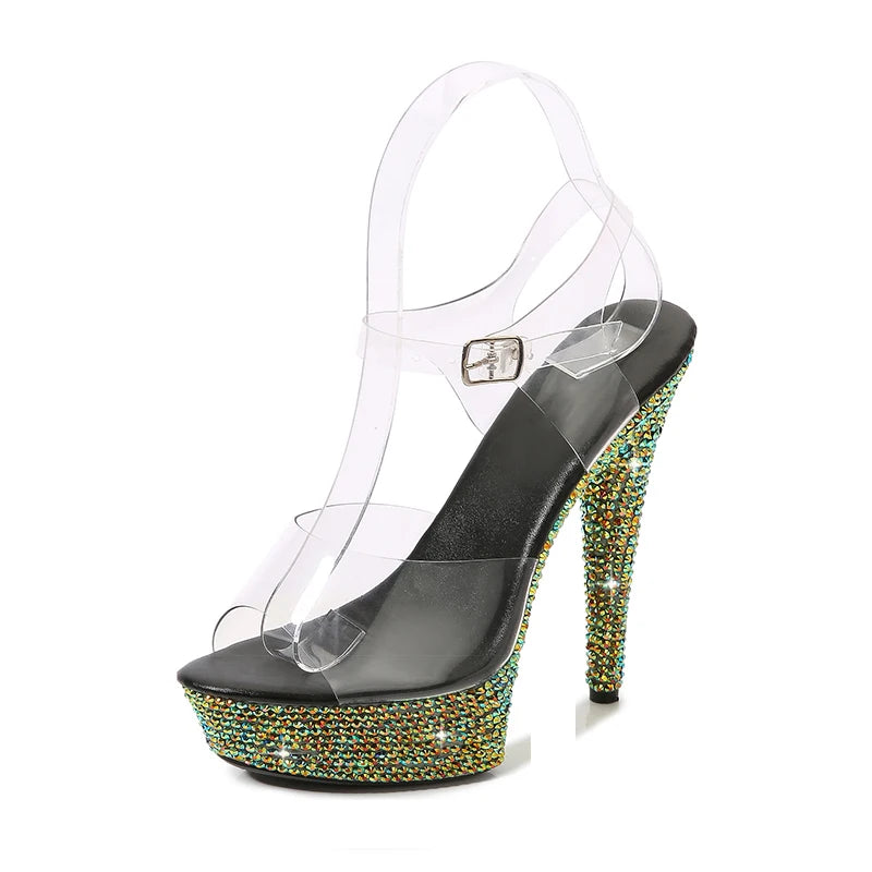Summer Stilettos Steel Pipe Dance Shoes Women's 13cm 15cm 17cm 20cm Thin Heels Sexy Sandals Rhinestone Platforms Wedding Pumps