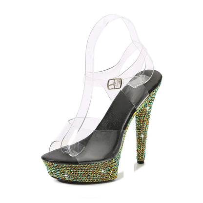 Summer Stilettos Steel Pipe Dance Shoes Women's 13cm 15cm 17cm 20cm Thin Heels Sexy Sandals Rhinestone Platforms Wedding Pumps